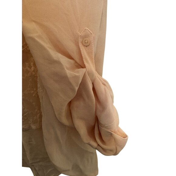 Abercrombie & Fitch Womens Lace Button-Up Blouse M Pink Sheer Long Sleeve - Picture 3 of 7